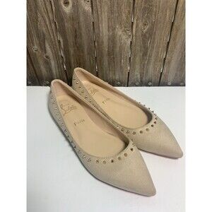 Christian Louboutin Anjalina Flats Beige Spikes  Ballerina Ballet Shoes 42